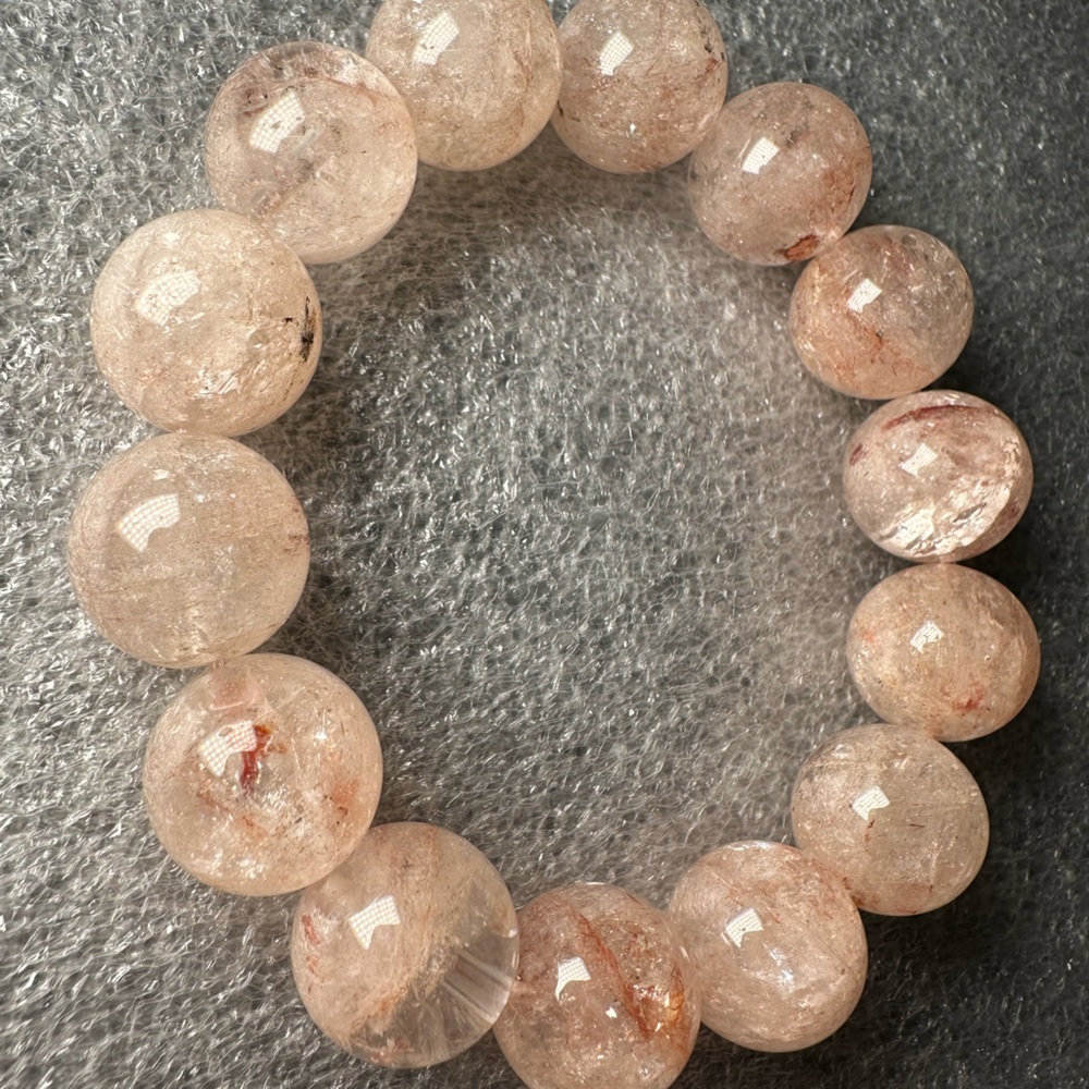 Beautiful 15MM Pink Herkimer Diamond Natural Crystal Bracelet
